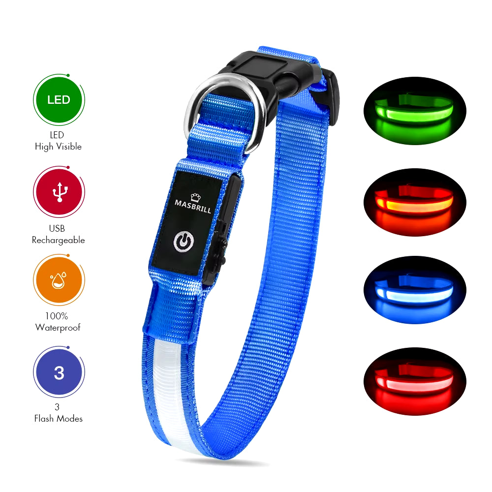 LED Dog Collar Luminous Pet Supplies Dog Collar Waterpoof Safety Glow Necklace Flashing Lighting up Collars Accessories