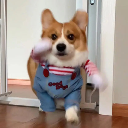 Chucky Dog Halloween Costume Fashion Funny Horror Movie Pet Party Outfit Comical Sweatshirt Set Dog Jumpsuit for Comical Effect