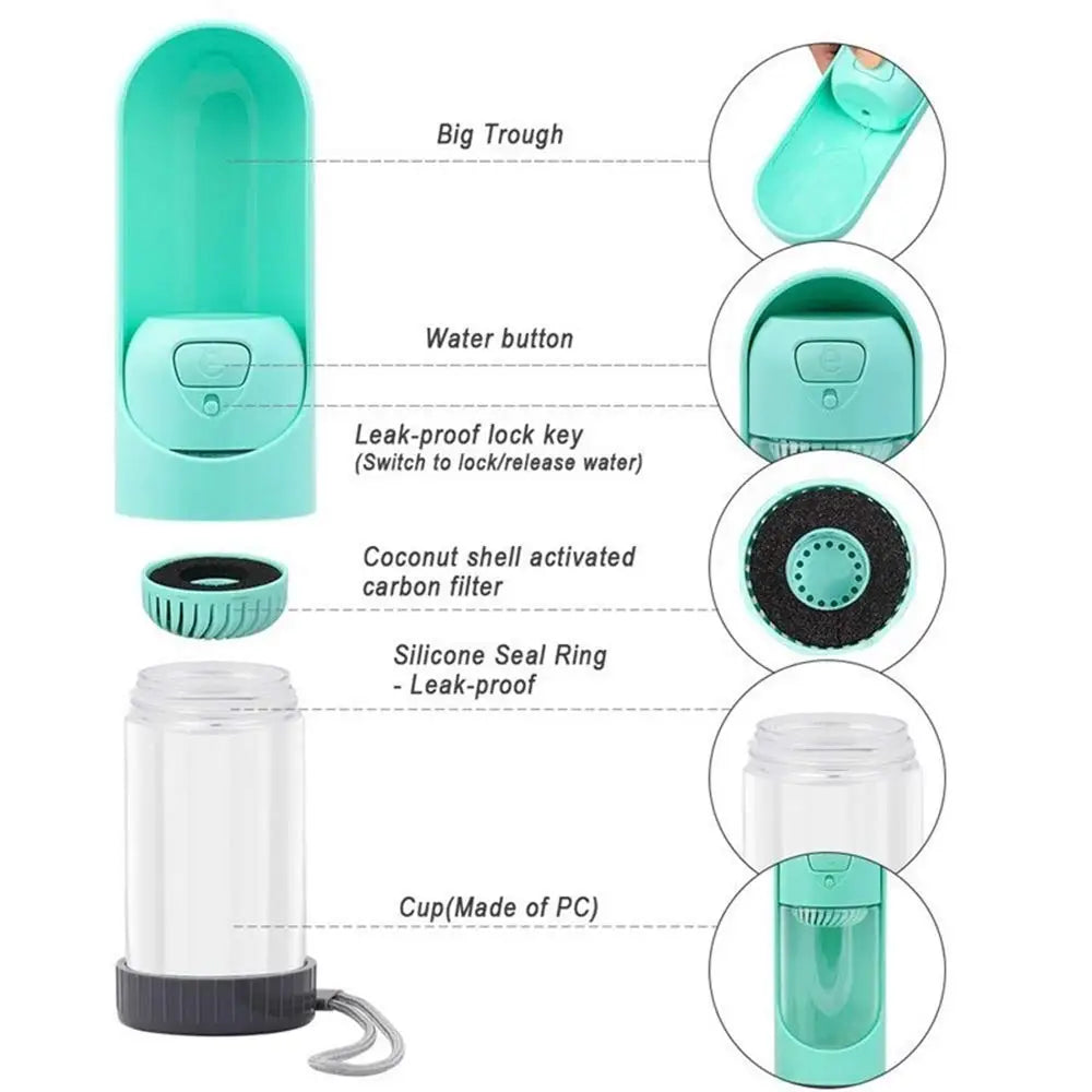 Portable Pet Dog Water Bottle with Filter Drinking Bowls for Dogs Cats Feeding Water Dispenser Pet Activated Carbon Filter Bowl